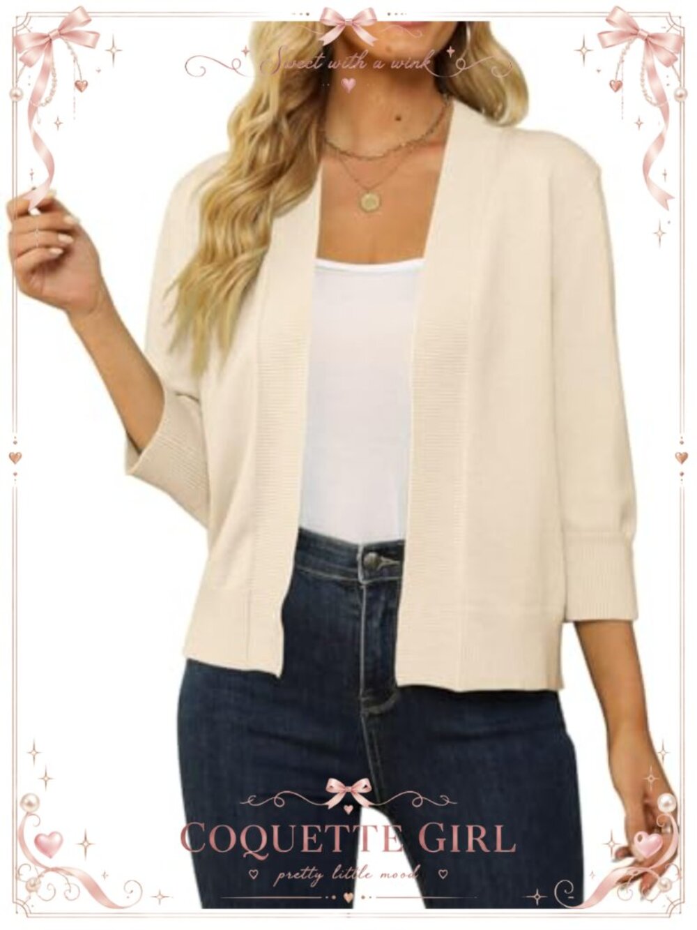 Women's 3/4 Sleeve Cropped Cardigan Lightweight Knit Shrug Sweater